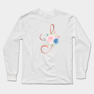 Letter S Rose Gold and Watercolor Blush Pink and Navy Long Sleeve T-Shirt